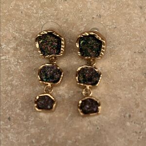Chic Gold and Druzy Stone Drop Earrings